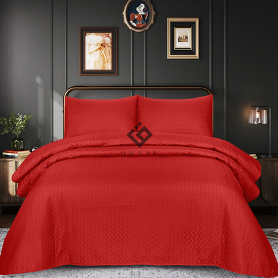 RED N.P BEDSPREAD SET - 3 PCS (PREMIUM)