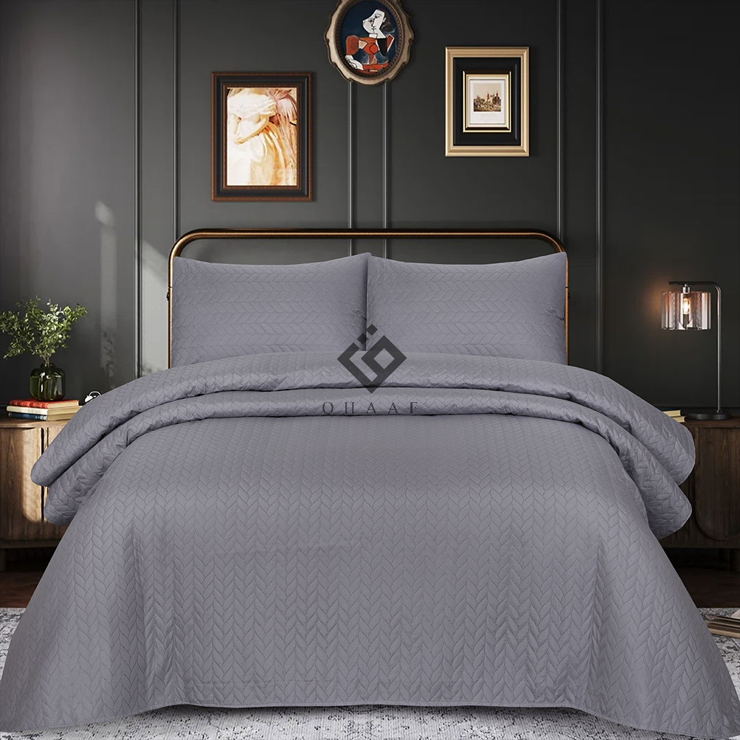 GREY N.P BEDSPREAD SET - 3 PCS (PREMIUM)