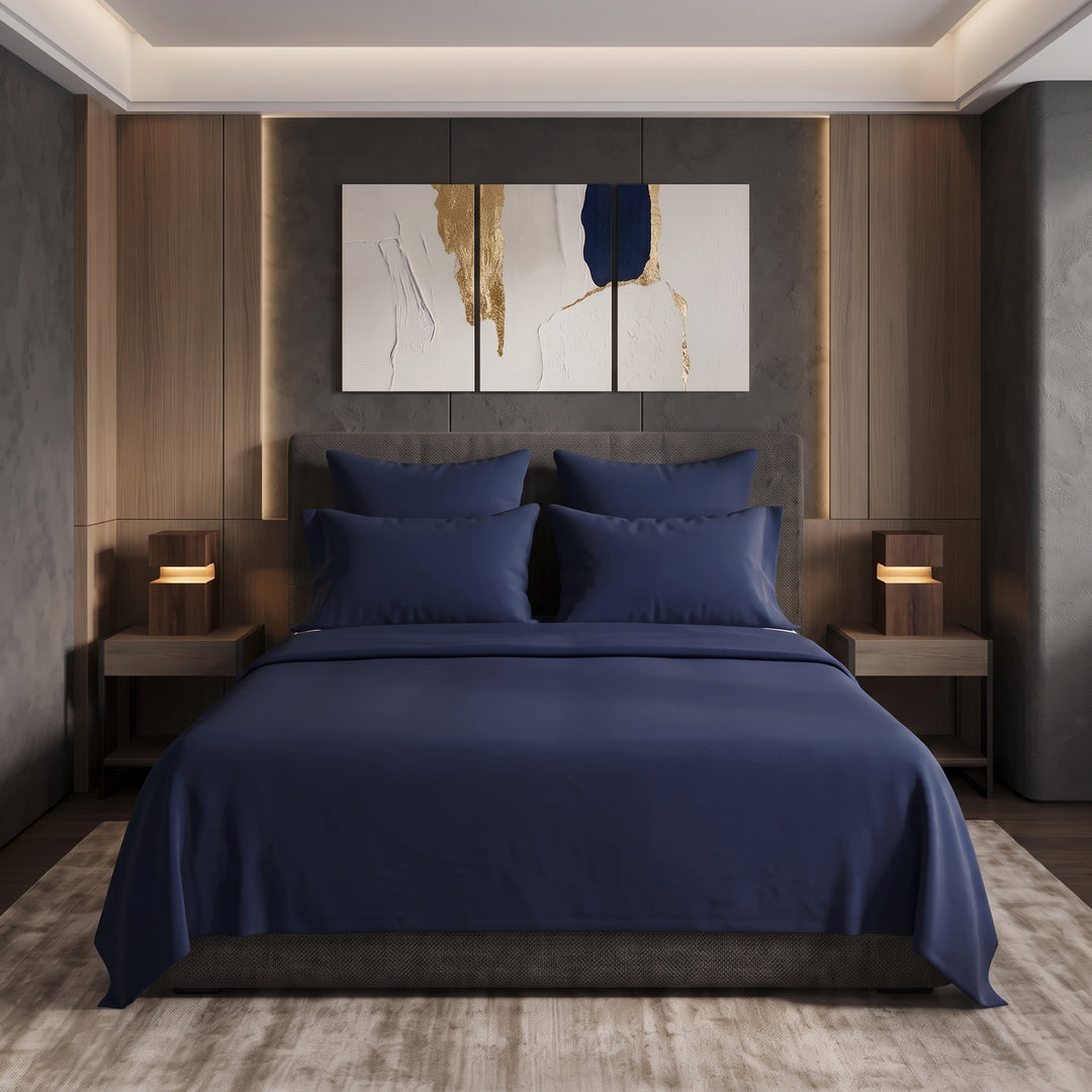 NAVY LUXURY DYED BEDSHEET SET- 5 PCS