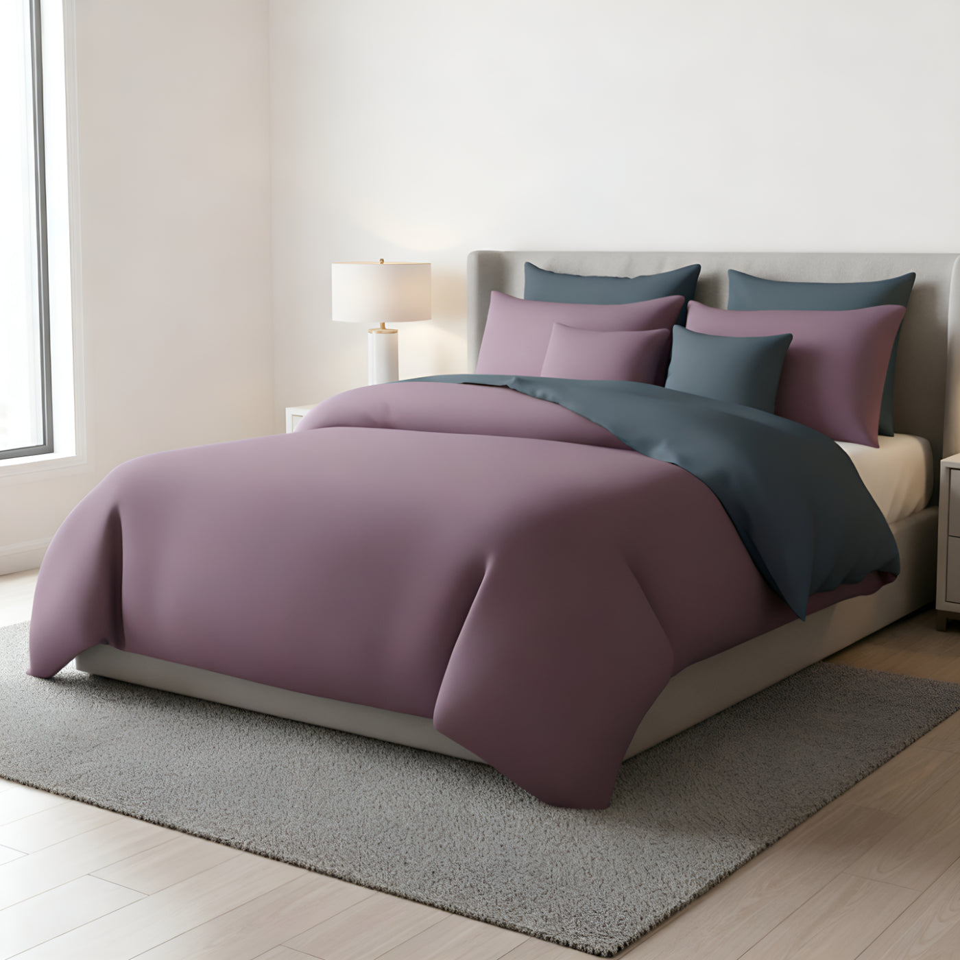 PLUM/GREY LUXURY DUVET COVERS SET- 8 PCS
