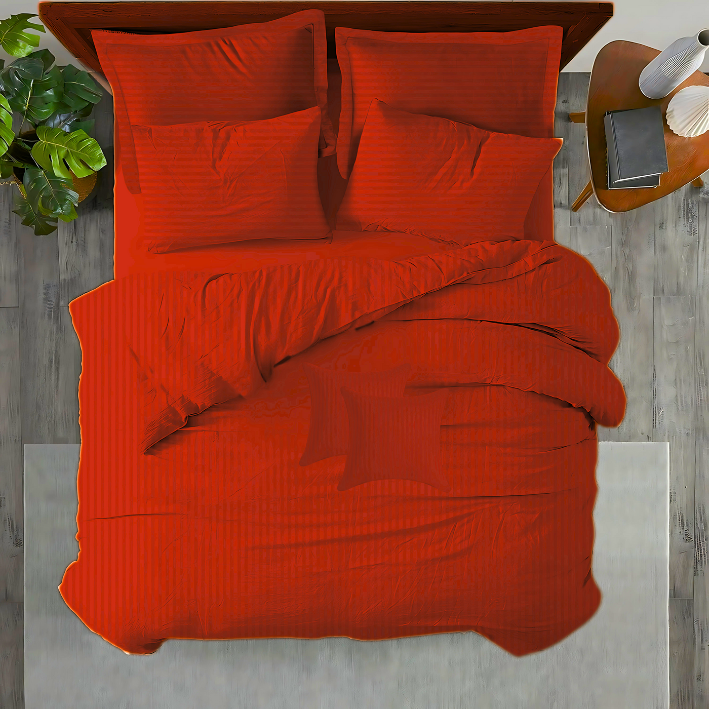 RED SATIN STRIPE DUVET SET 8 PCS | EXPERIENCE UNMATCHED LUXURY