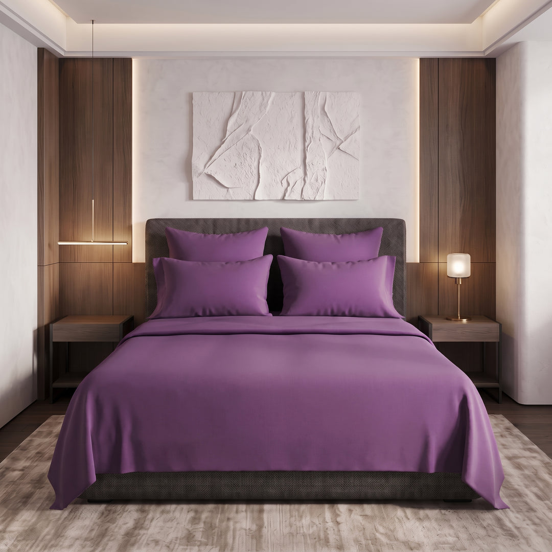 PURPLE LUXURY DYED BEDSHEET SET- 5 PCS