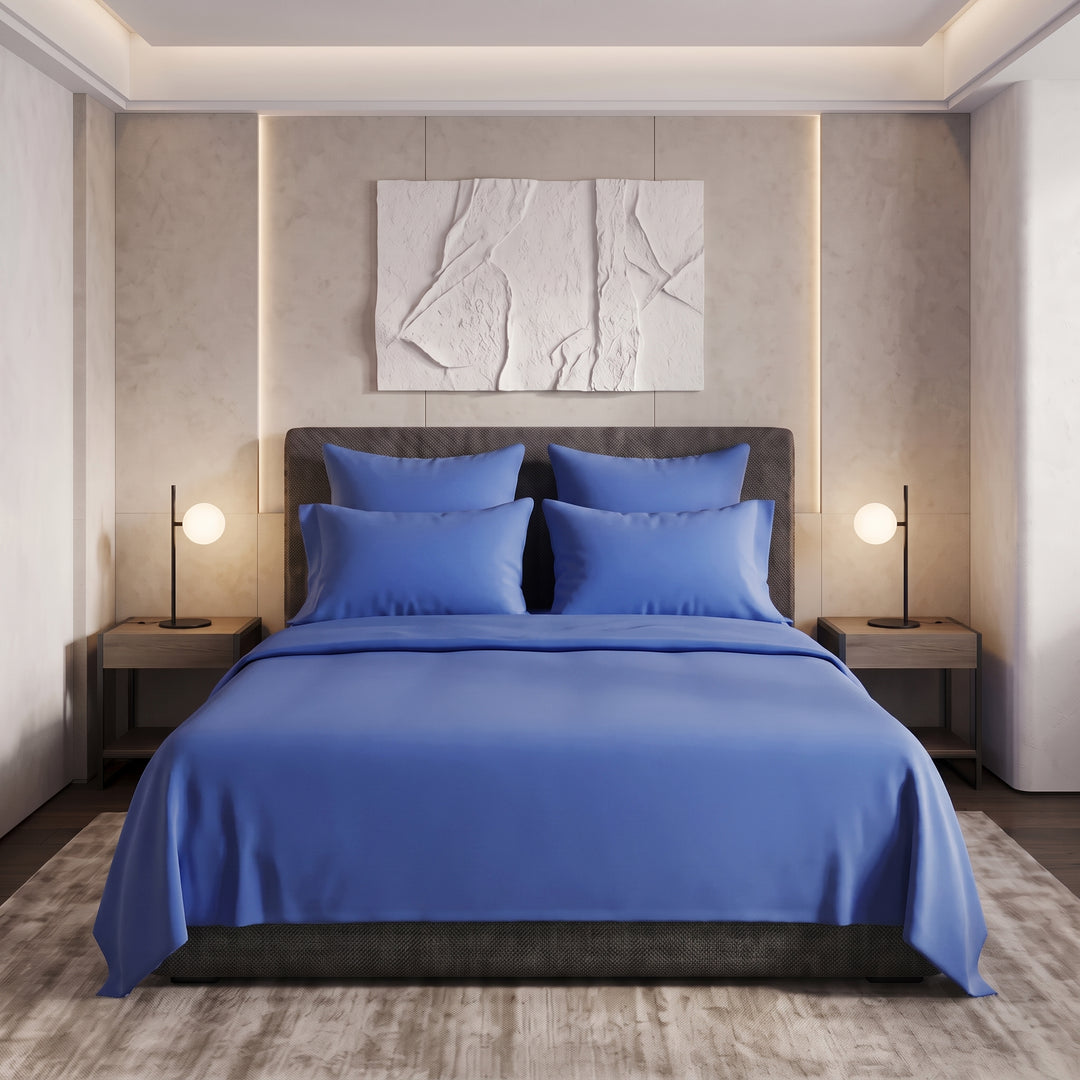 DUSTY BLUE LUXURY DYED BEDSHEET SET- 5 PCS