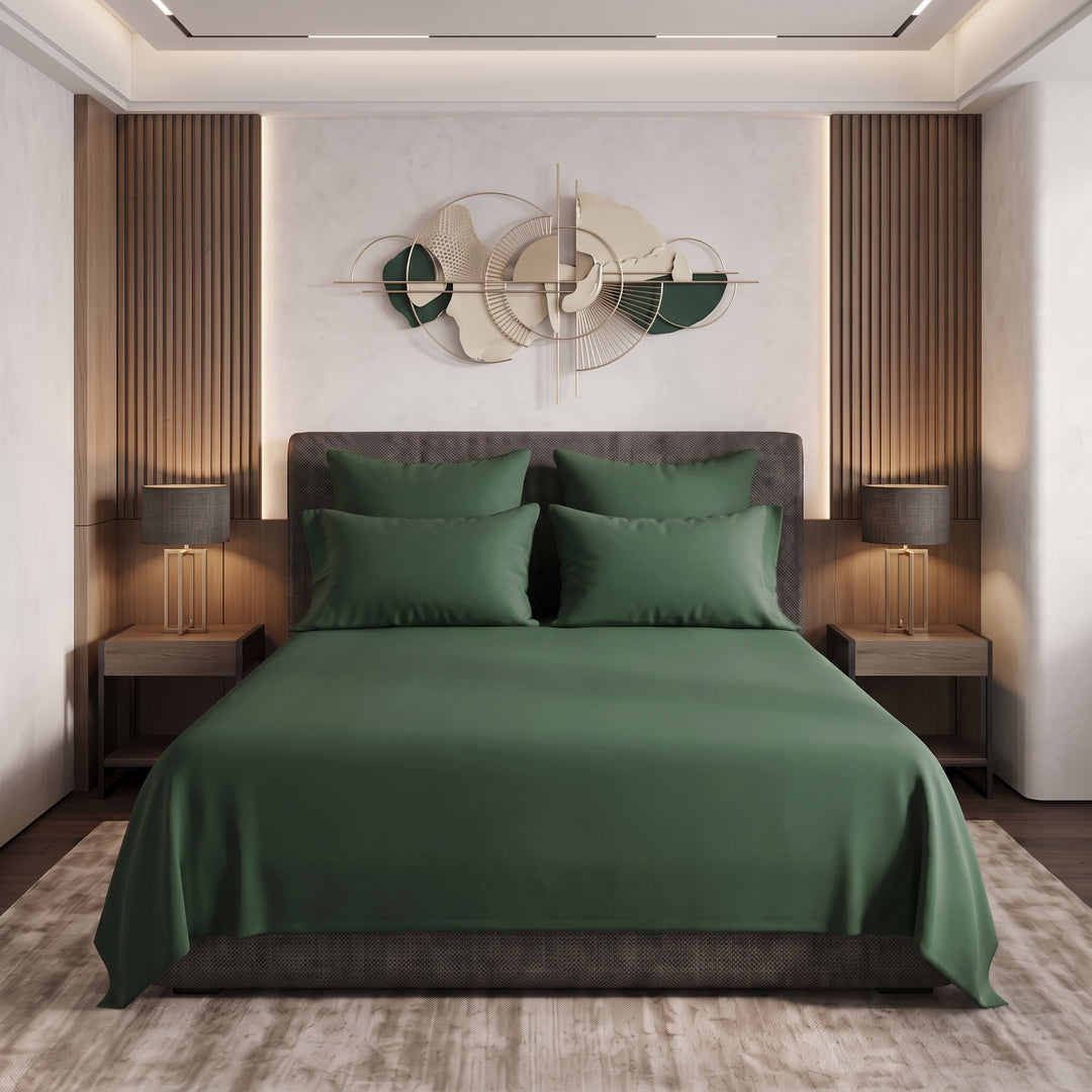 GREEN LUXURY DYED BEDSHEET SET- 5 PCS