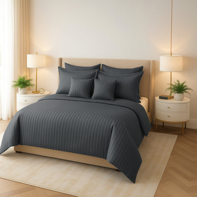 GREY stripe SUMMER COMFORTER SET- 8 PCS
