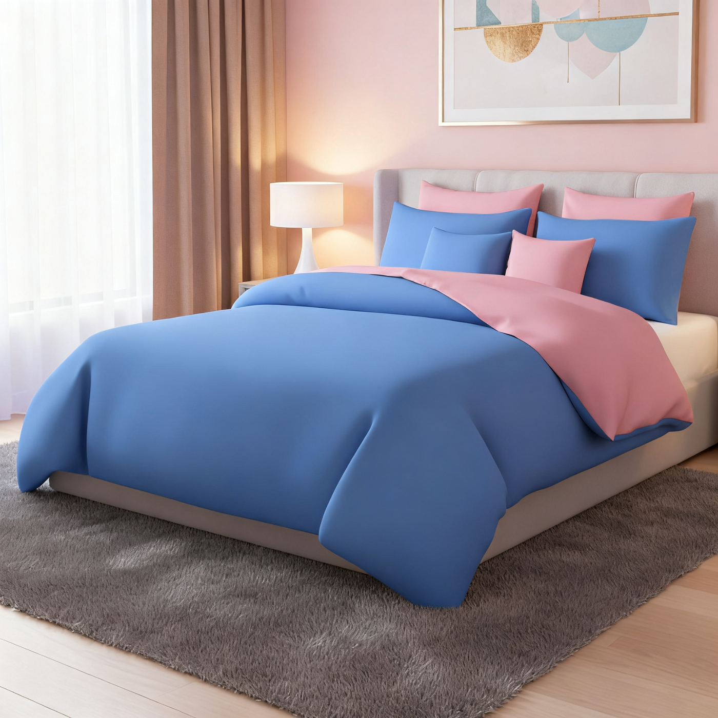 SKY BLUE/PEACH LUXURY DUVET COVERS SET- 8 PCS