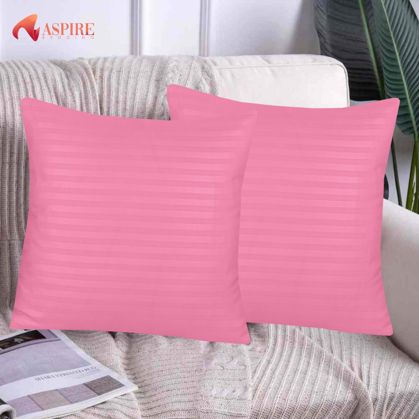 HOT PINK SATIN STRIPE CUSHION COVER (PACK OF 2)