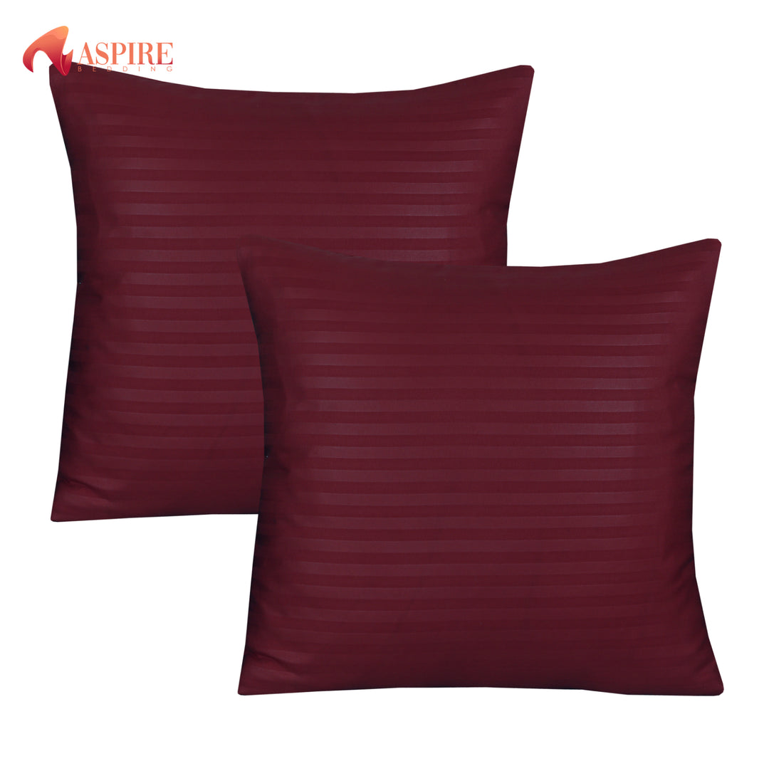 MAROON  SATIN STRIPE CUSHION COVER (PACK OF 2)