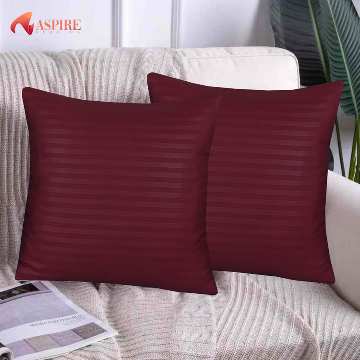 MAROON  SATIN STRIPE CUSHION COVER (PACK OF 2)
