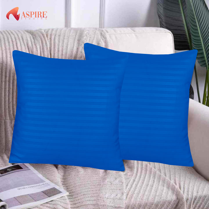BLUE SATIN STRIPE CUSHION COVER (PACK OF 2)