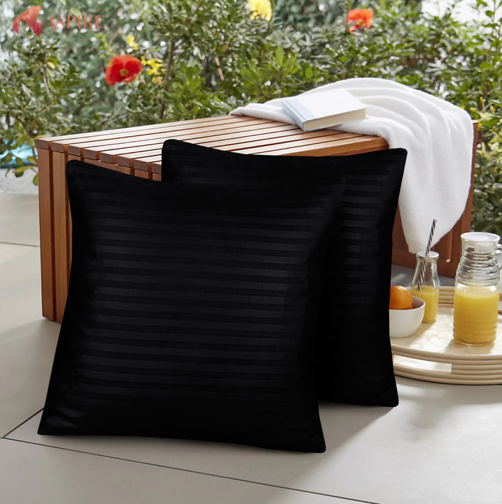 BLACK SATIN STRIPE CUSHION COVER (PACK OF 2)