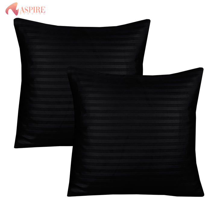 BLACK SATIN STRIPE CUSHION COVER (PACK OF 2)
