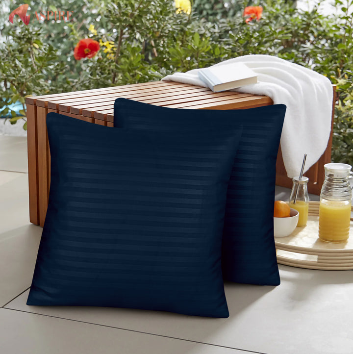 NAVY SATIN STRIPE CUSHION COVER (PACK OF 2)