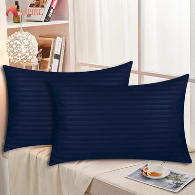 NAVY SATIN STRIPE PILLOW COVERS