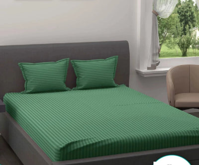 GREEN STRIPE SATIN FITTED SHEET - (PREMIUM)