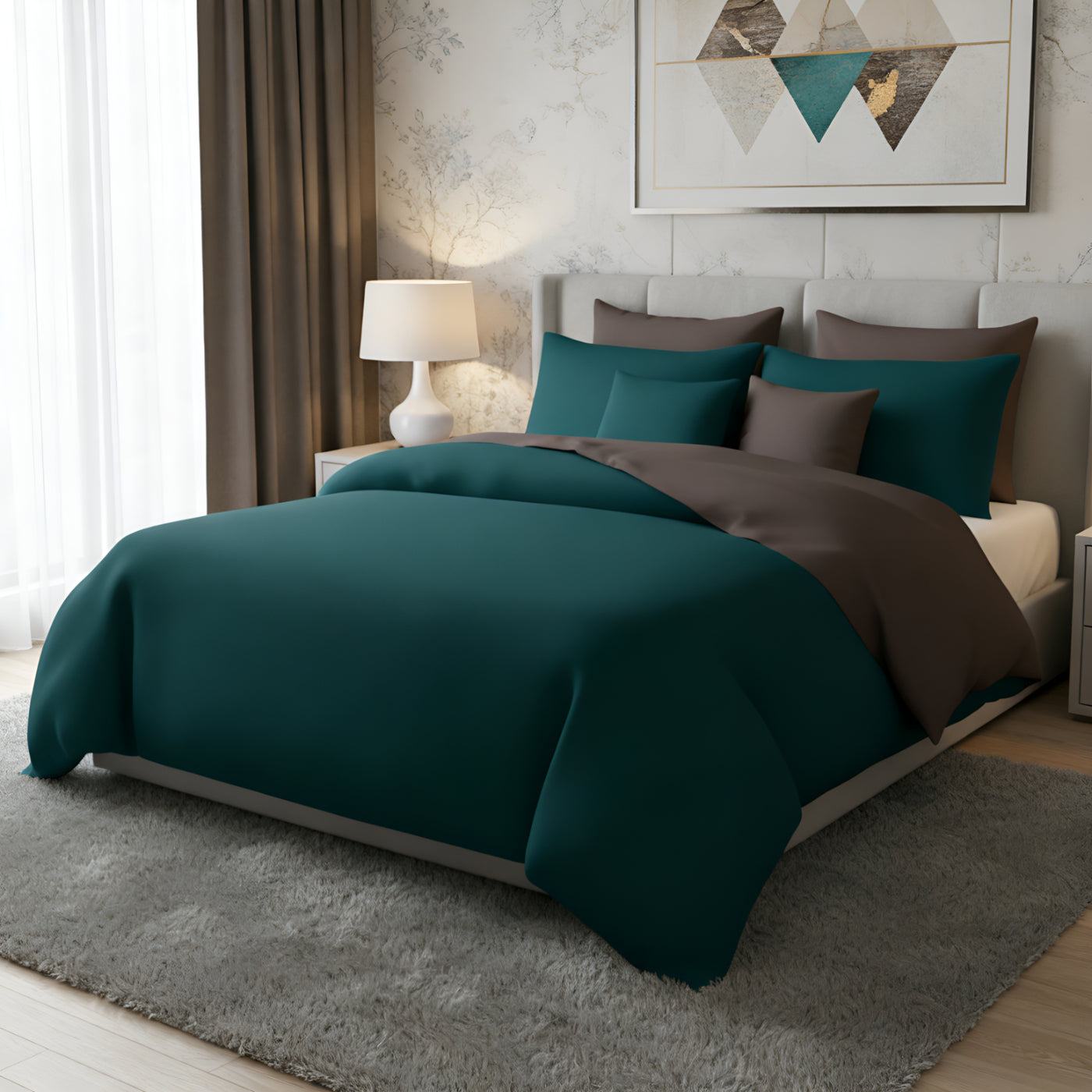 ZINC/BROWN LUXURY DUVET COVERS SET- 8 PCS