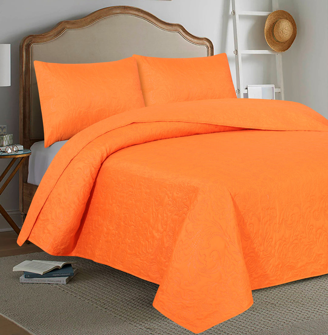 ORANGE BEDSPREAD SET - 3 PCS (PREMIUM)