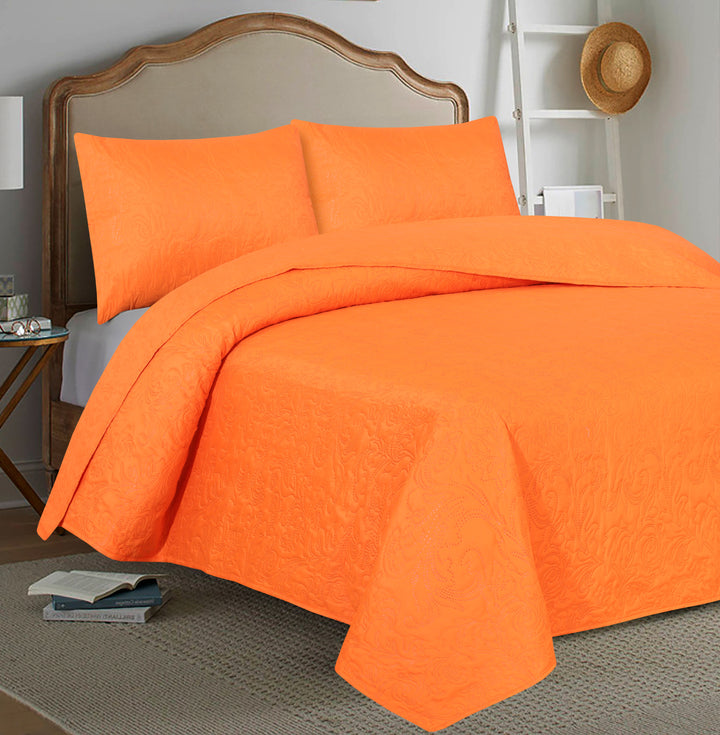 ORANGE BEDSPREAD SET - 3 PCS (PREMIUM)