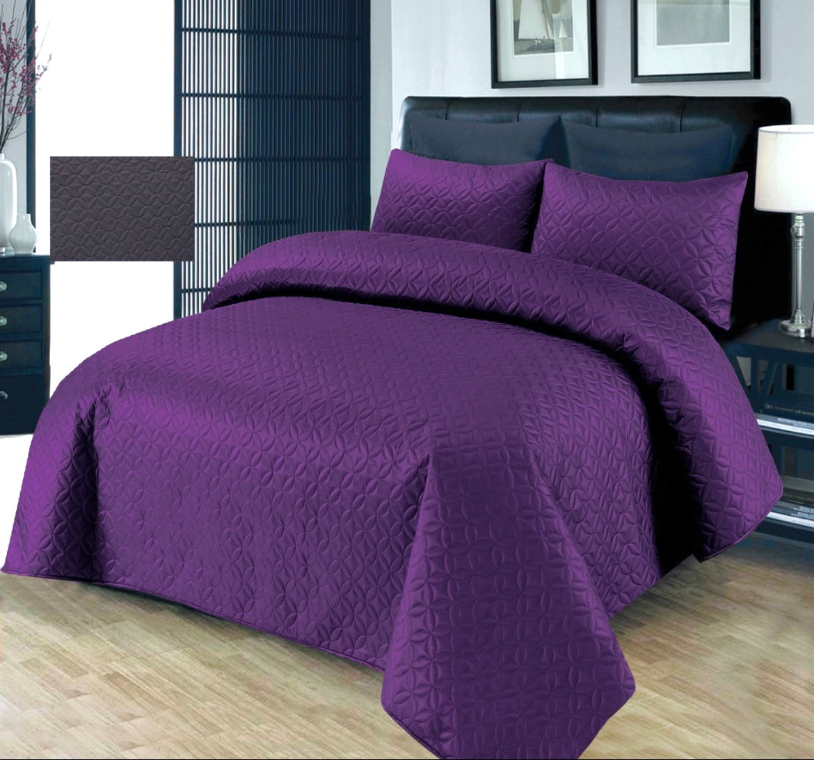 PURPLE BEDSPREAD SET - 3 PCS