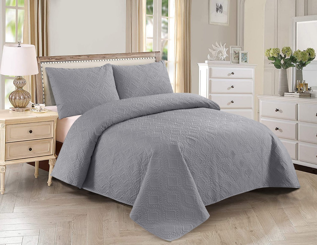 SILVER BEDSPREAD SET - 3 PCS (PREMIUM)